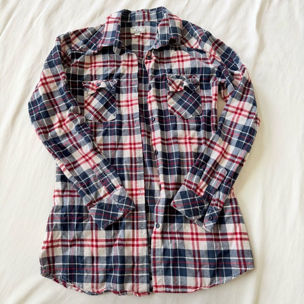 Matchstick Womens Button down Shirt Longsleeve  Plaid Cotton Western Cowgirl S